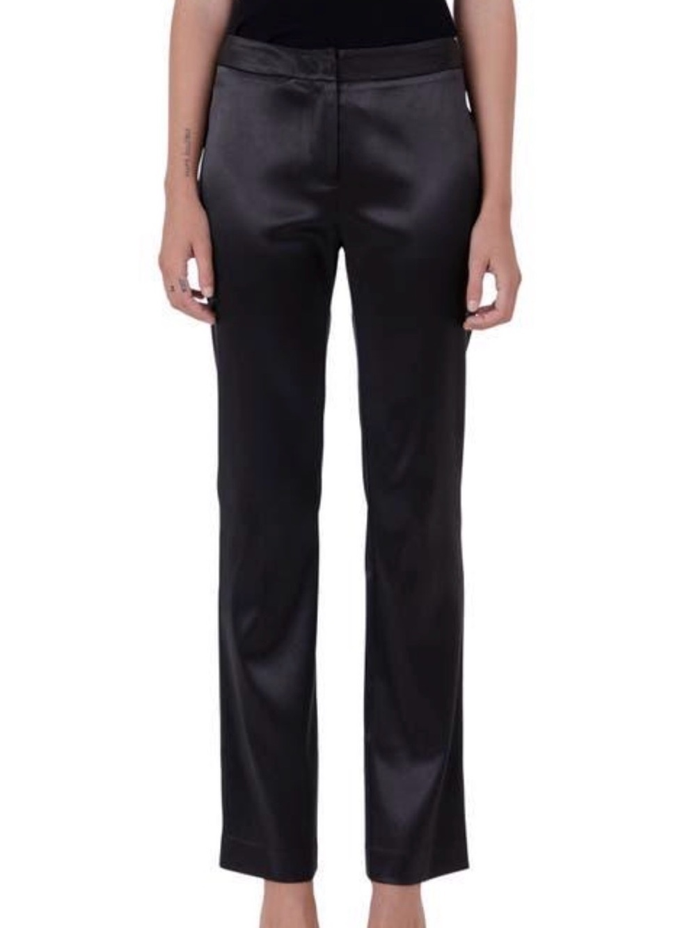 Elie Tahari Black Satin Cropped Straight-Leg Pants